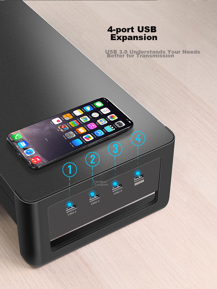 Подставка для монитора Luwei ZGJ021-JD с USB-хабом, 3xUSB 2.0, 1xUSB 3.0, выдвижной ящик, 58x23x10.5 см
