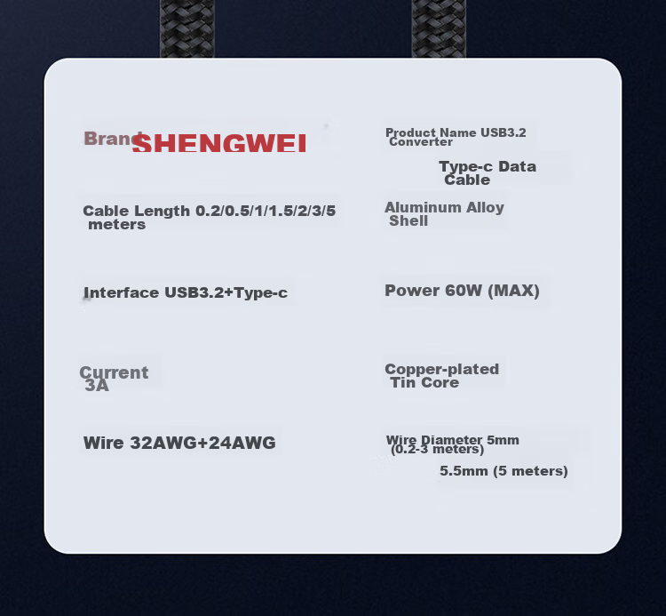Кабель Shengwei USB 3.2 на Type-C, 10 Гбит/с, для внешних жестких дисков, коммутаторов, компьютеров, камер, Apple, Huawei, Samsung, 0.5 метра
