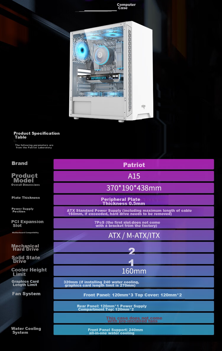 Компьютерный корпус Aigo A15 White, ATX, Mini-ITX, mATX, боковое окно, поддержка ATX, USB 3.0, радиатор 240 мм, широкий корпус