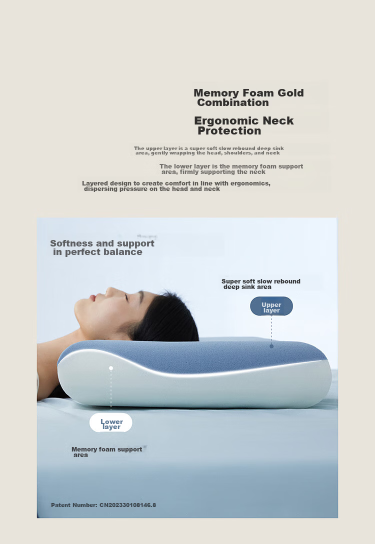 Подушка для сна Yaduoxingqiu Deep Sleep Pillow PRO, для защиты шеи, с медленным восстановлением, из пены с памятью формы, 10 см