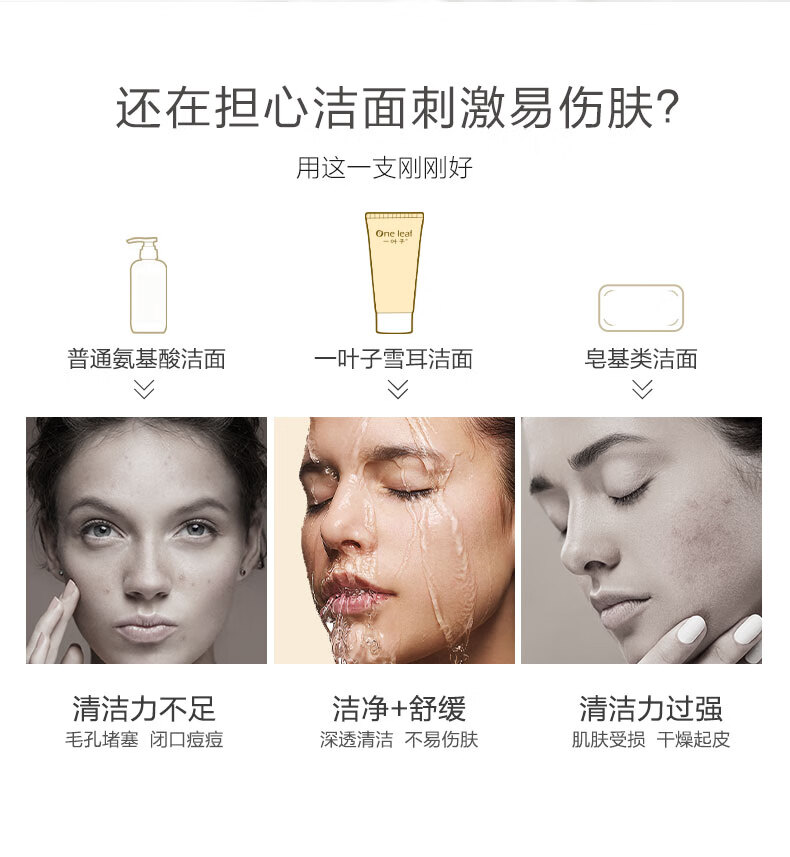 一叶子洗面奶女深层清洁补水保湿控油平衡温和不刺激泡沫洁面乳男护肤品 【补水保湿】鲜补水洁面100g