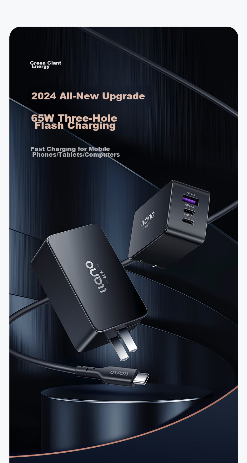 Llano 65W GaN зарядное устройство для ноутбука, Type-C кабель, быстрая зарядка PD, совместимое с MacBook, Xiaomi, Huawei, Lenovo, Apple, адаптер питания