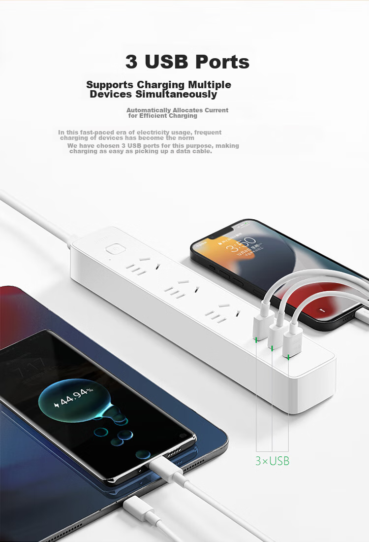 Сетевой фильтр BULL GN-B403U с 3 USB-портами и 3 розетками, белый, 5 метров