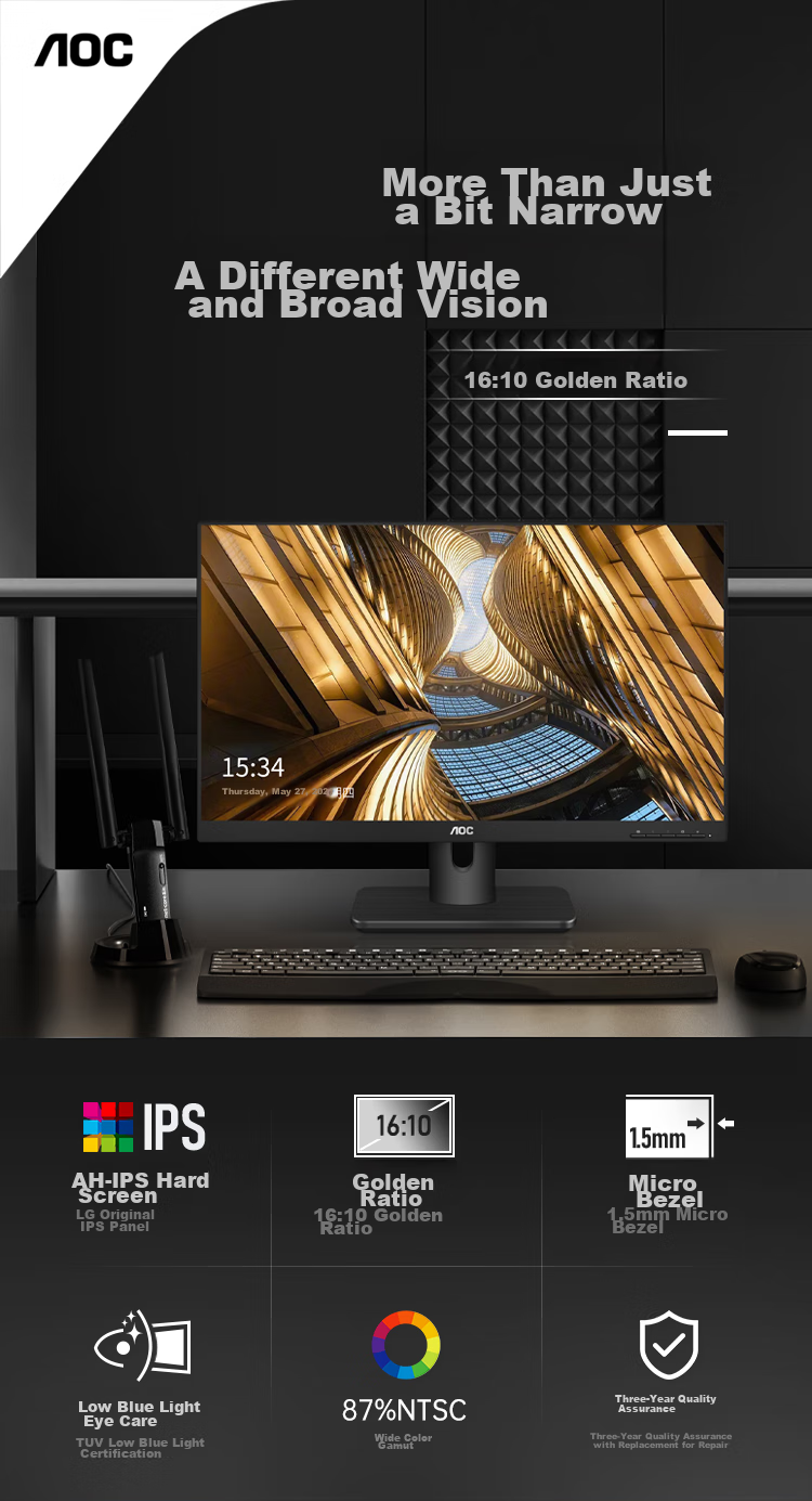 Монитор AOC X23E1H, 22.5 дюйма, 1920x1200, IPS, 16:10, черный
