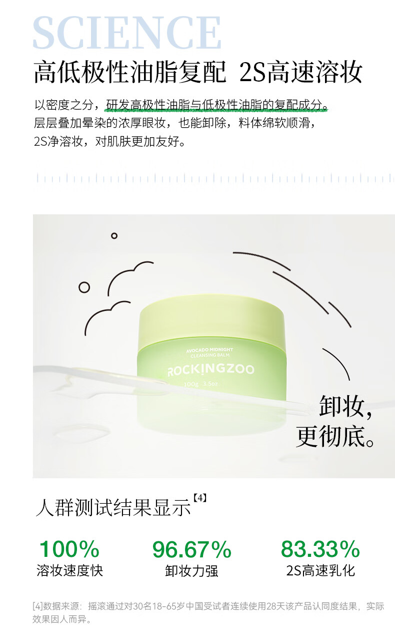 摇滚动物园2.0版牛油果卸妆膏温和深层清洁眼唇卸养肤卸妆油100g三八礼物