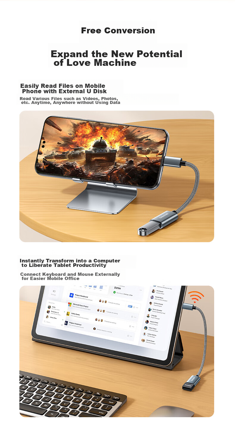 Переходник SAMZHE Type-C на USB OTG CAL21-1, для подключения накопителей, клавиатур и мышей к смартфонам, планшетам и ноутбукам