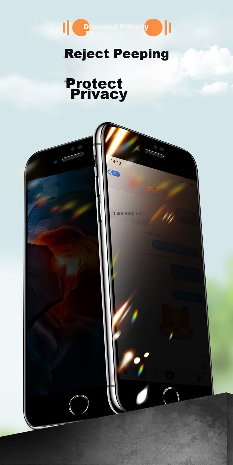 Защитное стекло BIAZE для Apple iPhone SE3/SE2/8/7/6s, 28° антишпионское, закаленное, HD, антиотпечатки