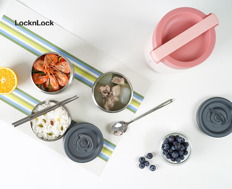 LOCK&LOCK Ланч-бокс с термосумкой и столовыми приборами, 3 слоя, 2 л, синий