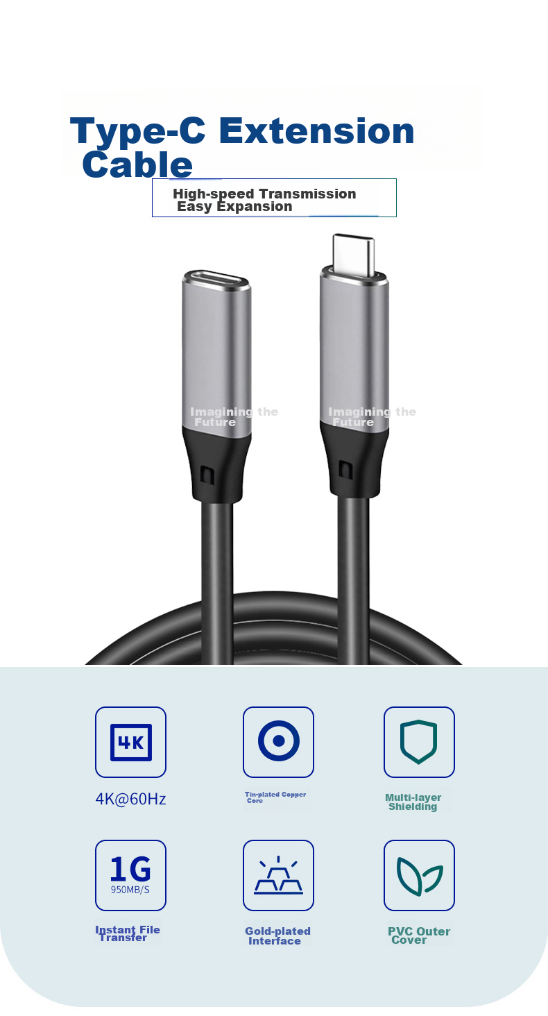 Кабель-удлинитель KSRGB Type-C Male to Female USB 3.1, 0.5 метра, PD100W
