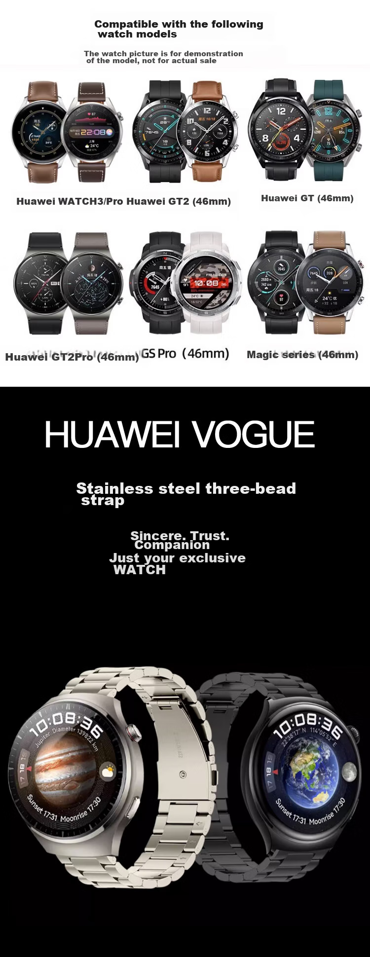 Ремешок MAIKUQI из нержавеющей стали для Huawei Watch 4/3/GT3/2/Pro, Honor Magic2, черный, 22 мм