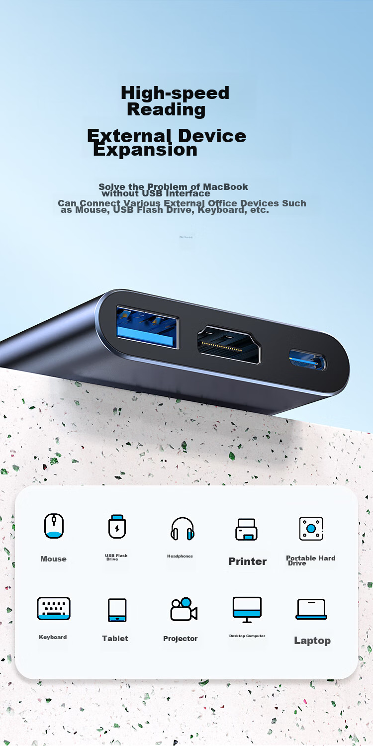 Адаптер-хаб BIAZE Type-C HDMI/USB 3.0/PD, конвертер для MacBook, подключение к проектору/монитору, USB-C хаб