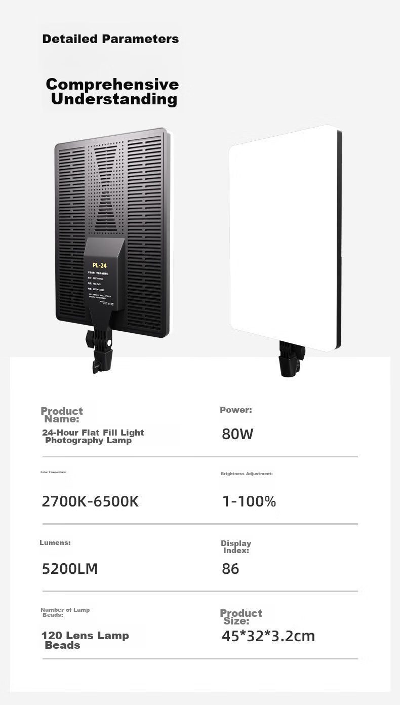 Светодиодный заполняющий свет LATZZ 80W для прямой трансляции, плоский фотостудийный свет, профессиональный студийный настольный светодиодный софтбокс для еды и видео, 24 дюйма