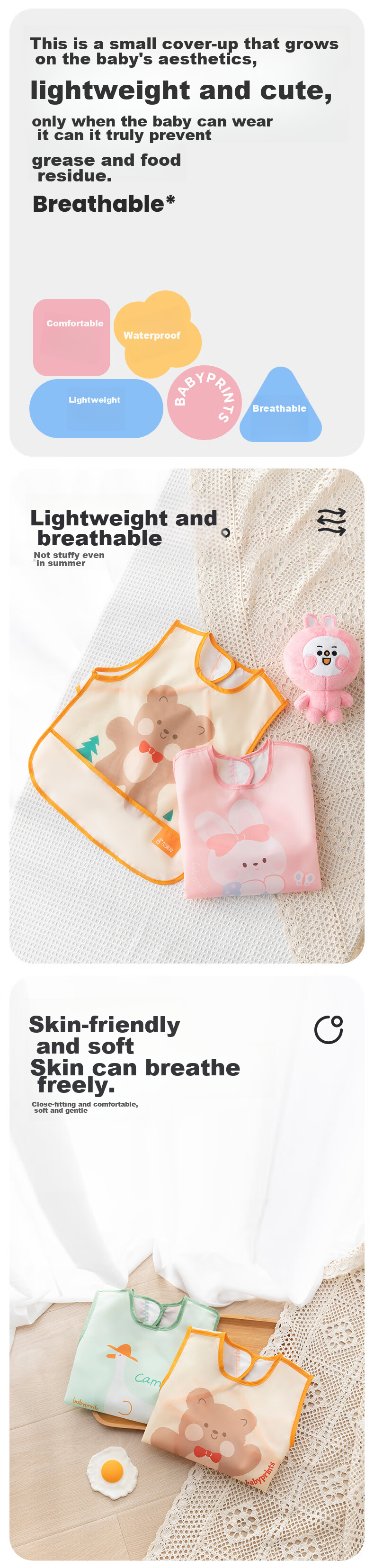 Нагрудник детский Babyprints, комплект из 2 шт., для девочек и мальчиков, с водонепроницаемым слоем, из полиэстера