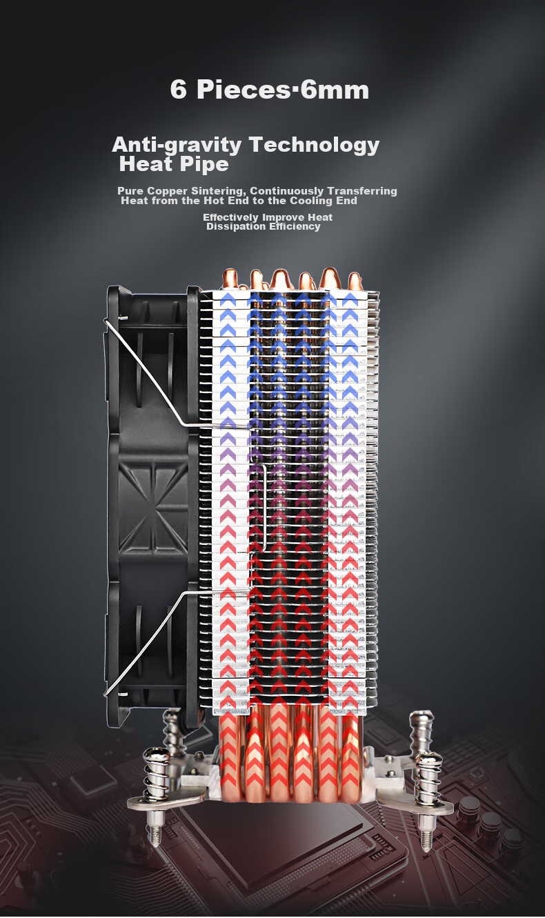 Кулер для процессора BUBALUS T61A, 6 тепловых трубок, ARGB подсветка, Intel LGA1700/1200/115X, 12см PWM вентилятор