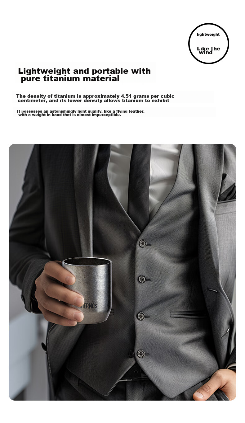Термос THERMOS Insulated Cup Pure Titanium Cup 280ml для мужчин и женщин, подарок на день рождения, новогодняя подарочная бутылка для воды TCTI-280 Earth Tone