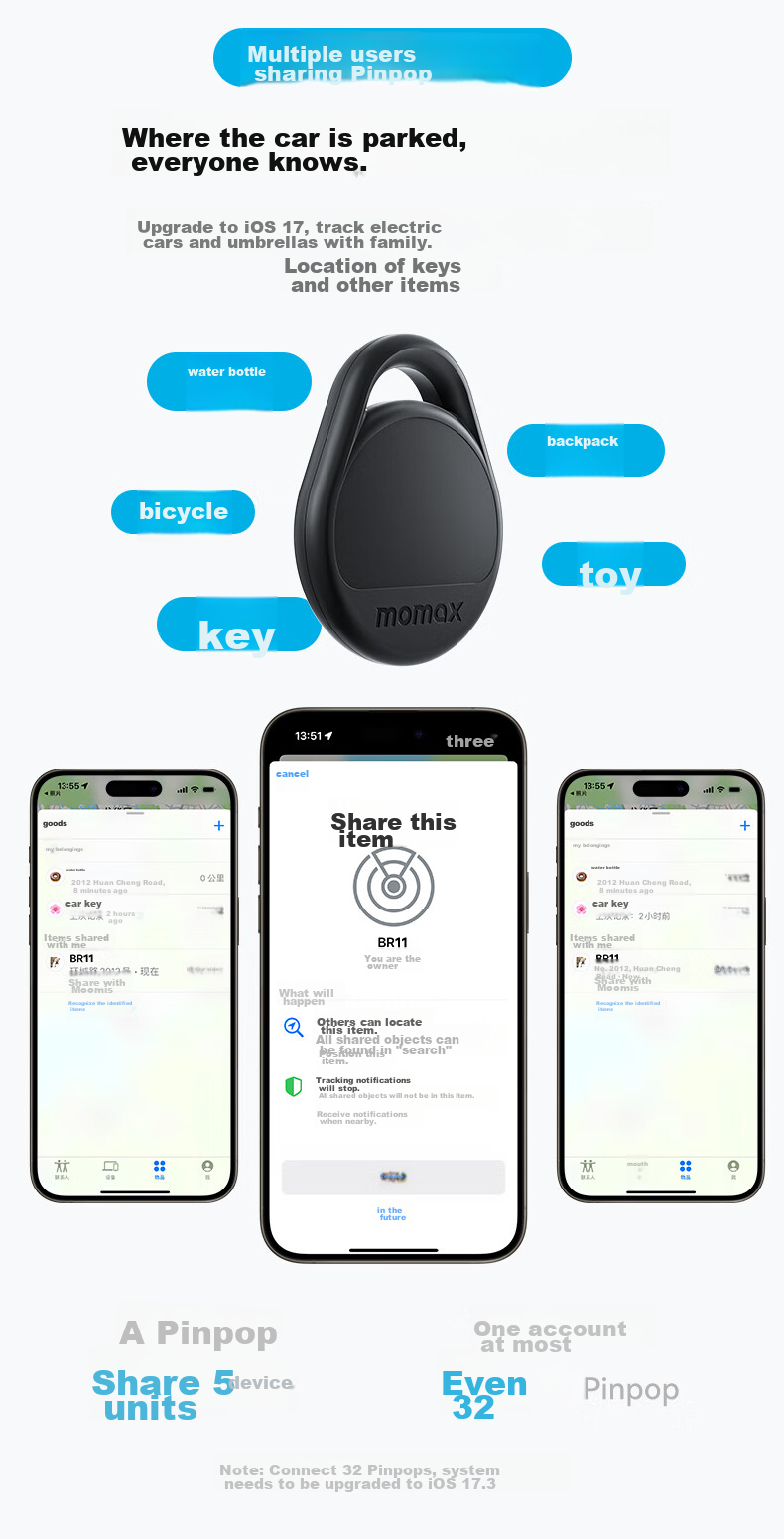 Трекер MOMAX BR11, сертифицированный Apple, для поиска и защиты от потери, совместим с iPhone, Xiaomi, Huawei, точное позиционирование для детей, домашних животных, пожилых людей, багажа и автомобилей