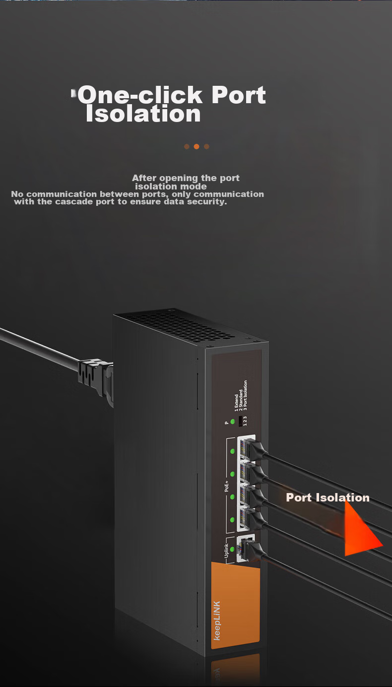 Коммутатор KeepLINK KP-9000 5-портовый 100 Мбит/с с 4 PoE портами, двойным аплинком, интеллектуальным сплиттером мониторинга, разделителем корпоративного класса