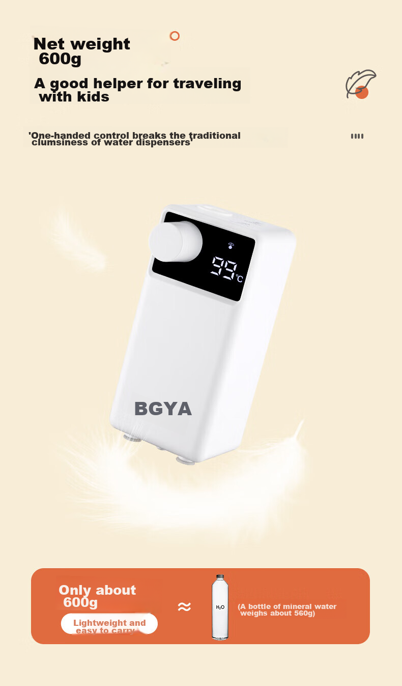 Портативный диспенсер для горячей воды BGYA, много температурные режимы, компактный мгновенный нагреватель воды 002, 209 Вт, 0.5 л