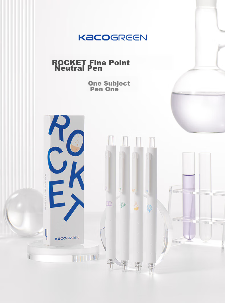 Ручка гелевая KACO Jingdian Subject Retractable Gel Pen, стильная, 0.5 мм, черная, для экзаменов и письма, 4 шт. в коробке