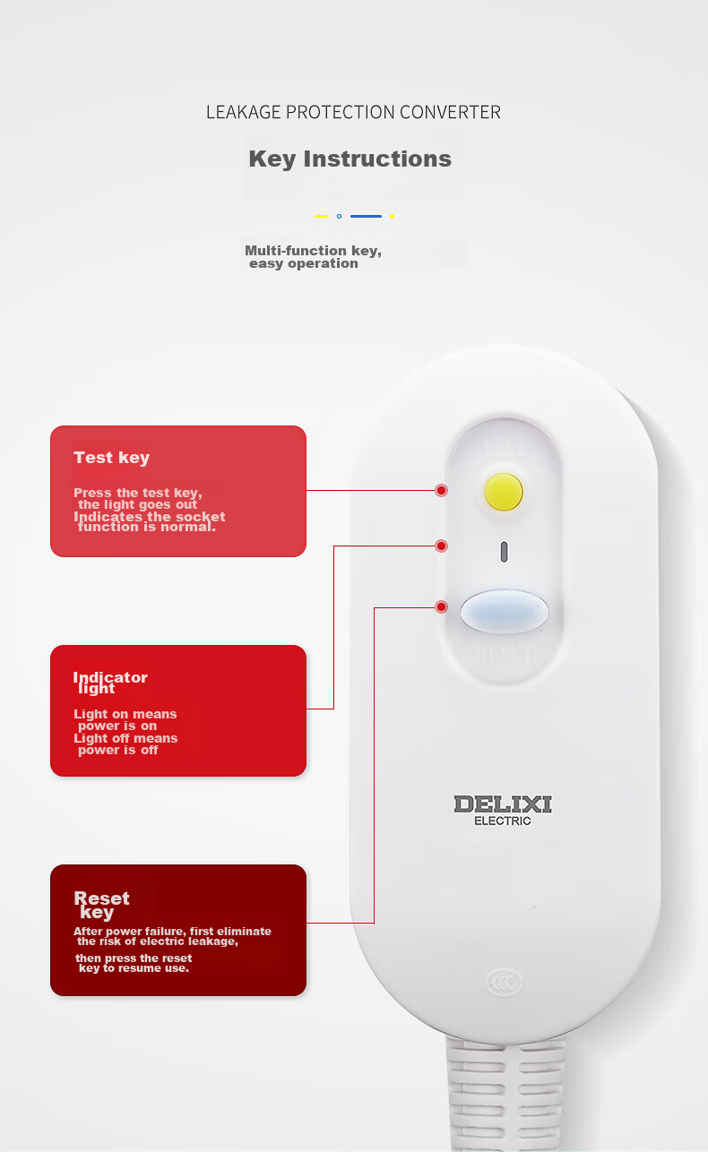Розетка-переходник DELIXI ELECTRIC с защитой от утечки для водонагревателя и кондиционера, пятигнездовая, 10А