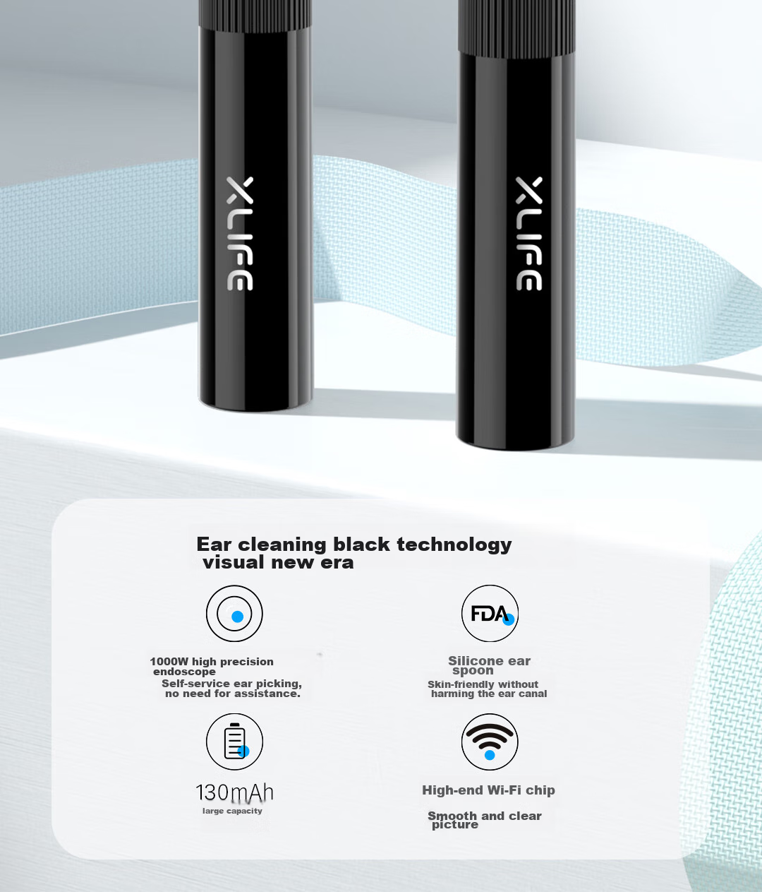 Xlife K3SE - умная визуальная палочка для чистки ушей, набор для удаления ушной серы с силиконовой насадкой-спонжем