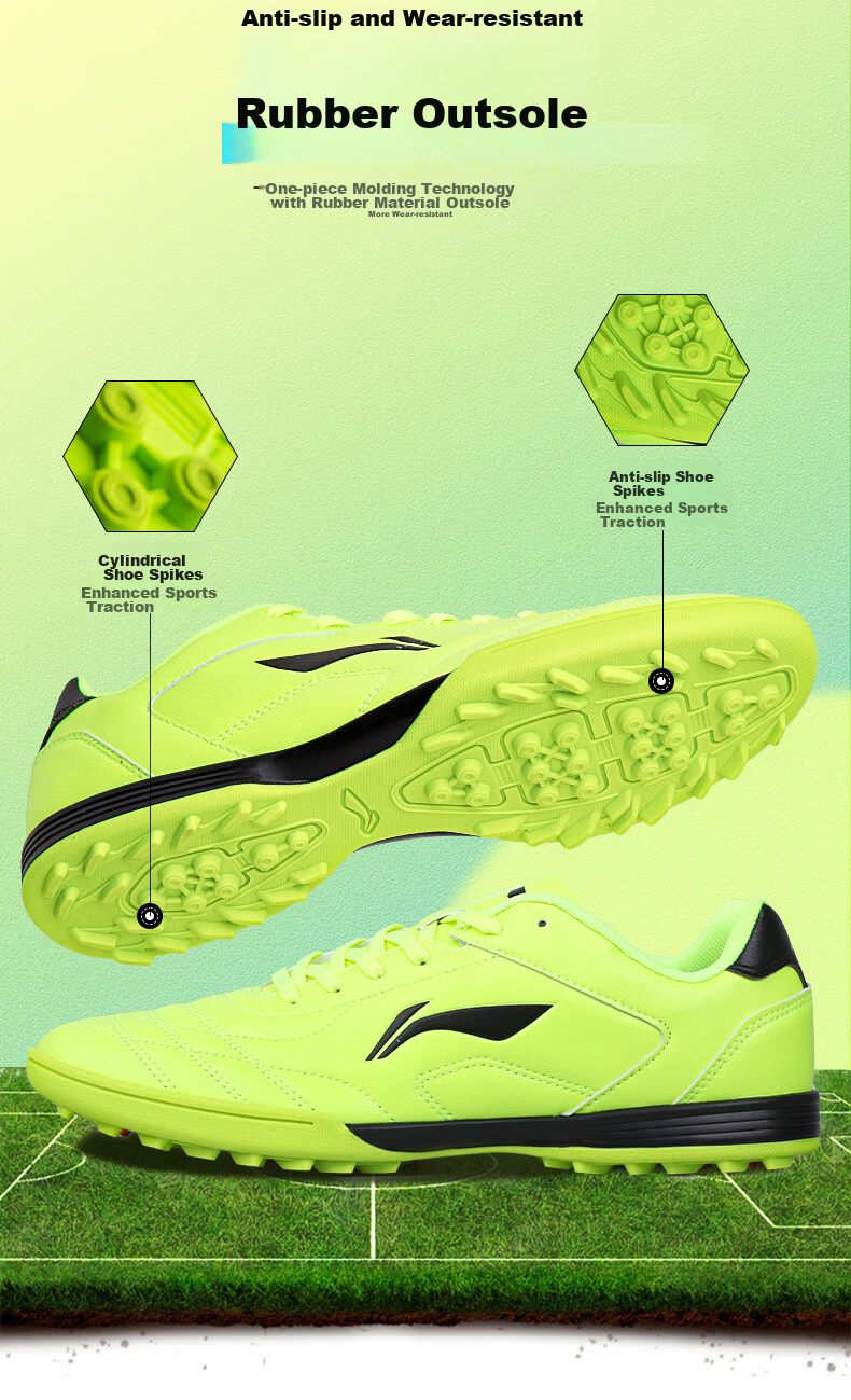 Футбольные бутсы Li-Ning для мужчин и женщин, с шипами TF для искусственного газона, профессиональные соревновательные и тренировочные бутсы для взрослых, подростков, школьников и детей, зеленые, размер 43
