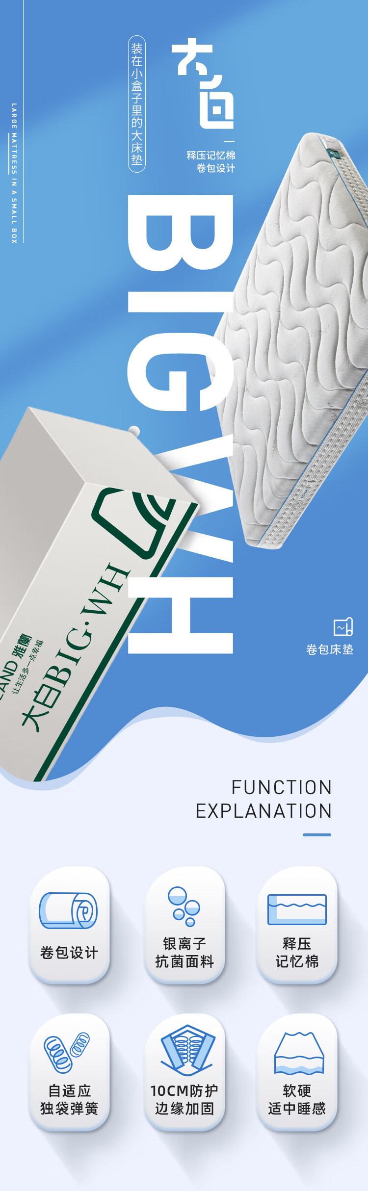 京东X雅兰 国民家居床垫 慢回弹记忆棉床垫榻榻米真空压缩卷包床垫弹簧席梦思 现代简约主卧双人床 大白 独袋弹簧卷包床垫 1.8*2m