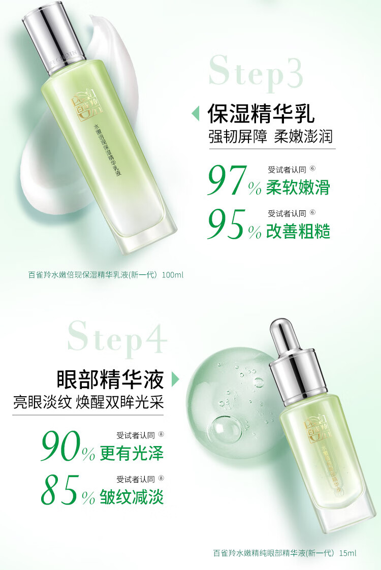 百雀羚（PECHOIN）护肤套装礼盒水嫩倍现臻美4件套（洁水乳眼部精华）补水保湿舒缓