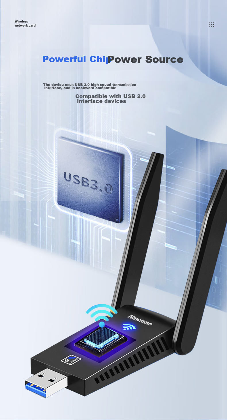 Сетевой адаптер Newmine D1302, 1300 Мбит/с, двухдиапазонный, USB 3.0, с двумя внешними антеннами, для настольных ПК и ноутбуков