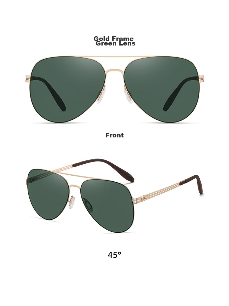 Polarized Aviator Sunglasses HLA for Men, Classic Vintage Style, Gunmetal Frame, Black and Gray Lenses, UV Protection