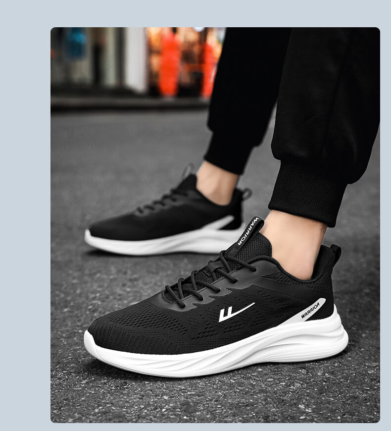 Кроссовки Warrior Official Sports Shoes для мужчин, осенние дышащие кроссовки из сетки, легкие повседневные беговые кроссовки с мягкой подошвой, черные, размер 43