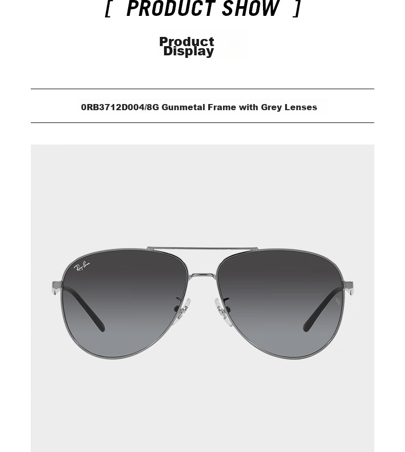 Солнцезащитные очки RayBan Aviator, модель 0RB3712D, унисекс, черный, размер 62