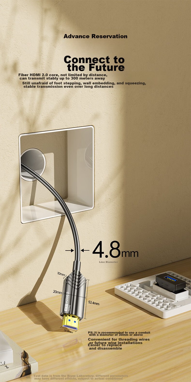 Оптический кабель BIAZE HDMI версии 2.0, 50 метров, для подключения компьютера, телевизора, проектора, домашнего кинотеатра, HX33
