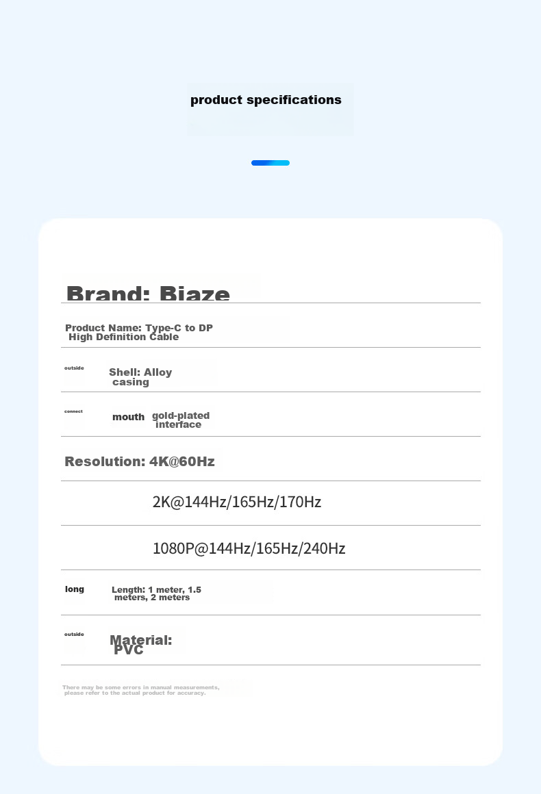 Переходник BIAZE Type-C на DP 1.2, кабель-адаптер 4K 60Hz, 165Hz, Thunderbolt 3, для ноутбука, внешний монитор, 240Hz, 1 метр