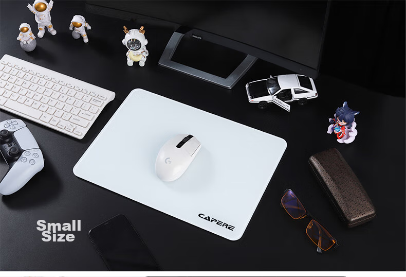 Игровой стеклянный коврик для мыши CAPERE, водонепроницаемый, противоэрозионный, толстый, с нескользящей основой из ПУ, размер 450x400x6 мм, цвет "Яркая луна белая"