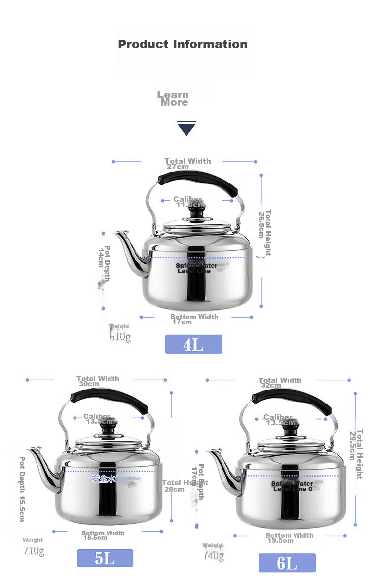 MAXCOOK Чайник из нержавеющей стали 304, 6 л, китайский стиль, со свистком, подходит для газовых и индукционных плит, MCH654