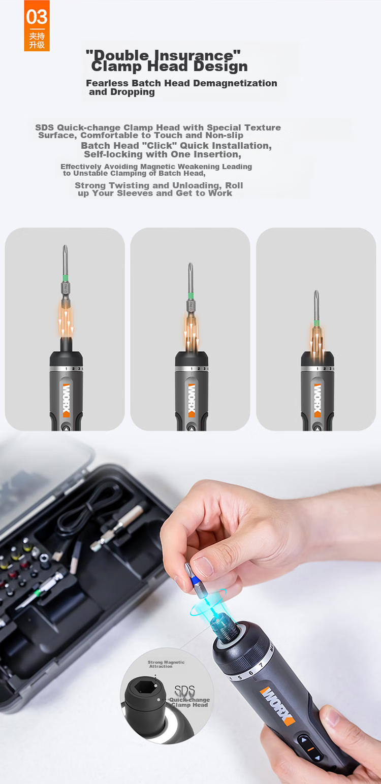 Аккумуляторная отвертка WORX WX242, компактная ручная, литиевая батарея, 30 бит в комплекте