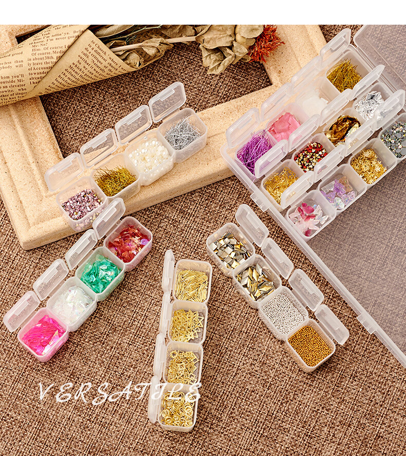 自带干粮的猫（CATBOX）美甲工具美甲饰品指甲装饰钻28格收纳盒（贝壳+珍珠+铆钉+金箔+亮钻+极光蝴蝶）CB013