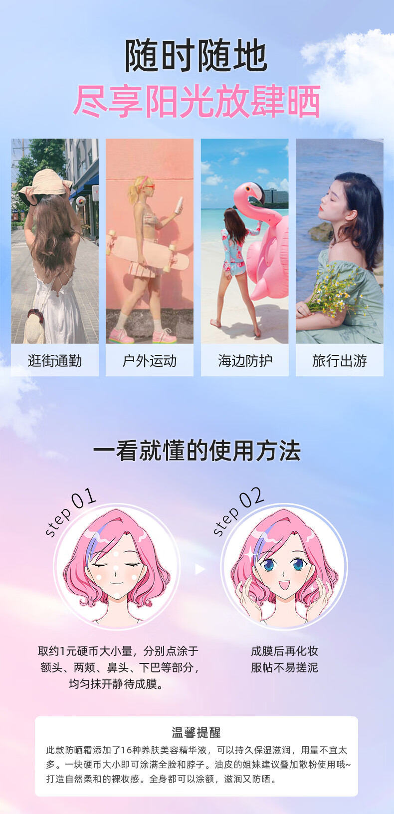 娜丽丝防晒霜90g大容量保湿高倍防水防汗学生干皮保湿清透防晒隔离乳液