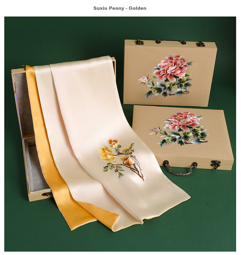 Шелковый шарф Hangsilu Suzhou Embroidery с вышивкой для женщин, зимний шарф из тутового шелка, подарочная коробка высокого класса, подарок на день рождения и праздник для мамы, новогодний подарок