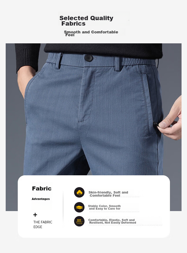 ROMON Casual Pants for Men, Autumn Trendy Trousers, Straight-Leg Comfortable Loose-Fit Sports Business Pants for Men, JK66 Denim Blue 34