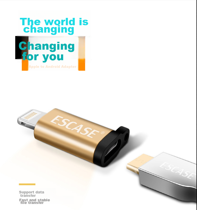 Переходник ESCASE Micro USB на Lightning для iPhone/iPad, OTG, черный