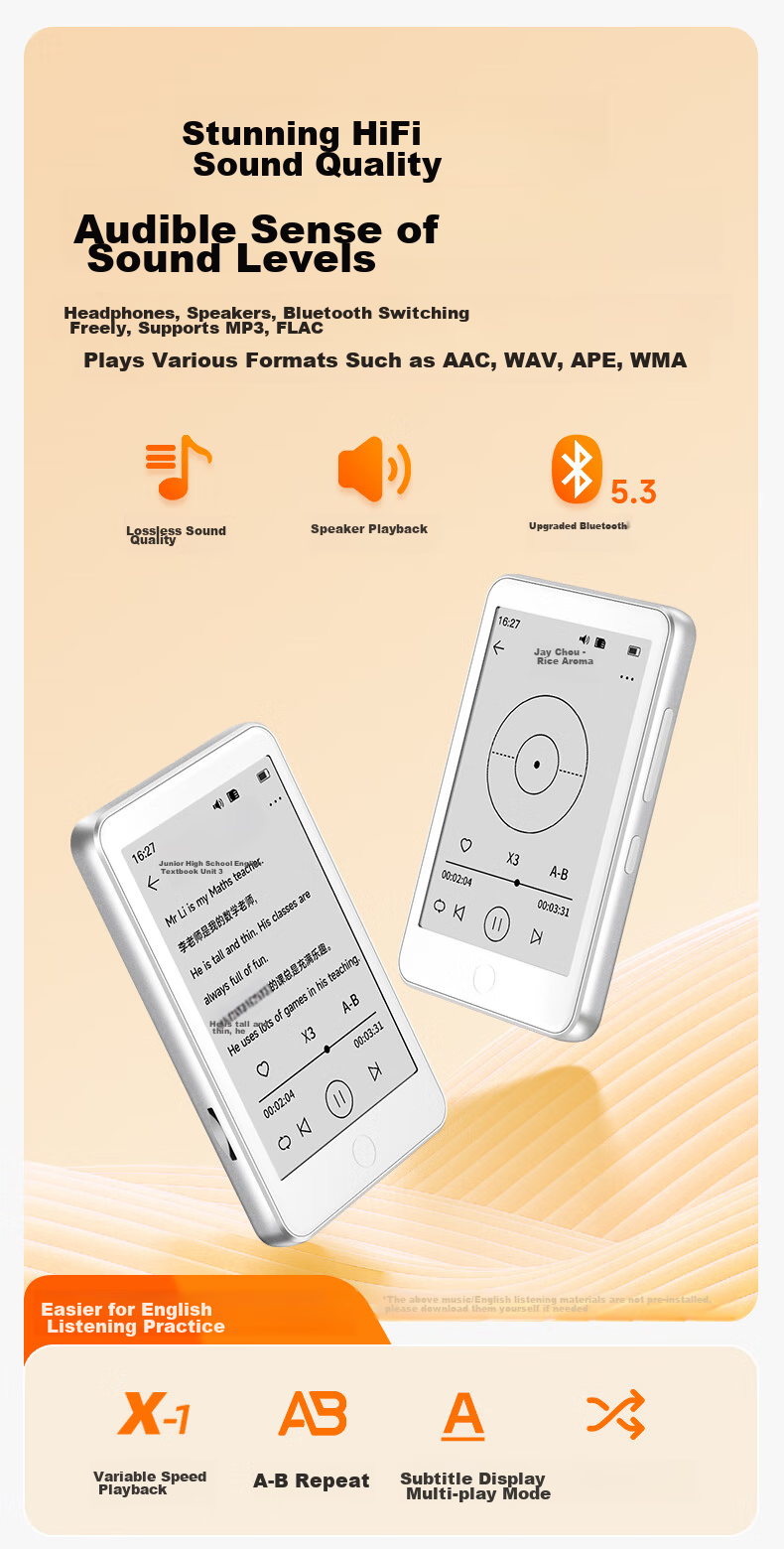 MP3/MP4 плеер FAMUE BF01, E-Ink экран, 32 ГБ, Bluetooth, ночное чтение