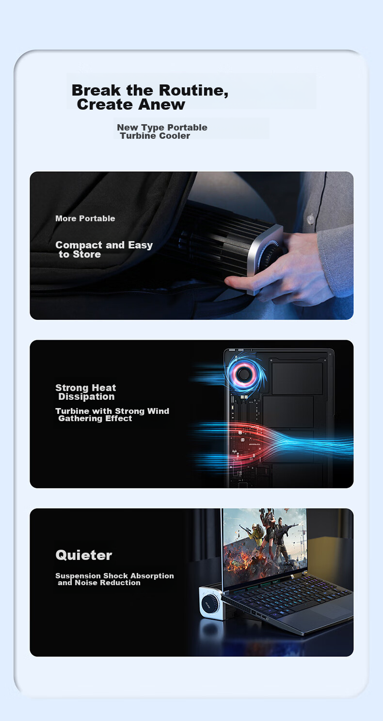 Подставка-охладитель для ноутбука Llano Turbo Q1, портативная, регулируемая скорость, черный