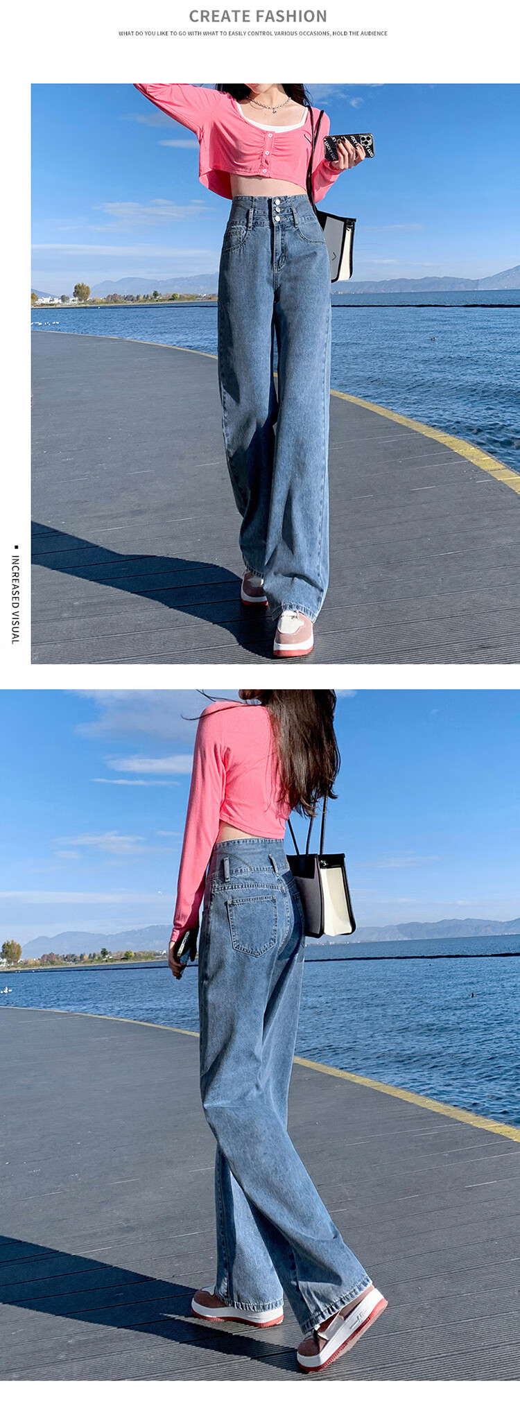 Джинсы женские JEANSWEST, модель 2025 Осень, слимминг, высокая талия, прямые, широкие, синие, размер XL