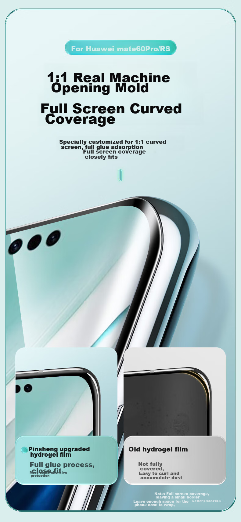 Защитная гидрогелевая пленка PISEN для Huawei Mate60Pro/Pro+/60RS, полноэкранное покрытие, высокая четкость, изогнутая посадка, защита от царапин, износостойкая, 2 шт.