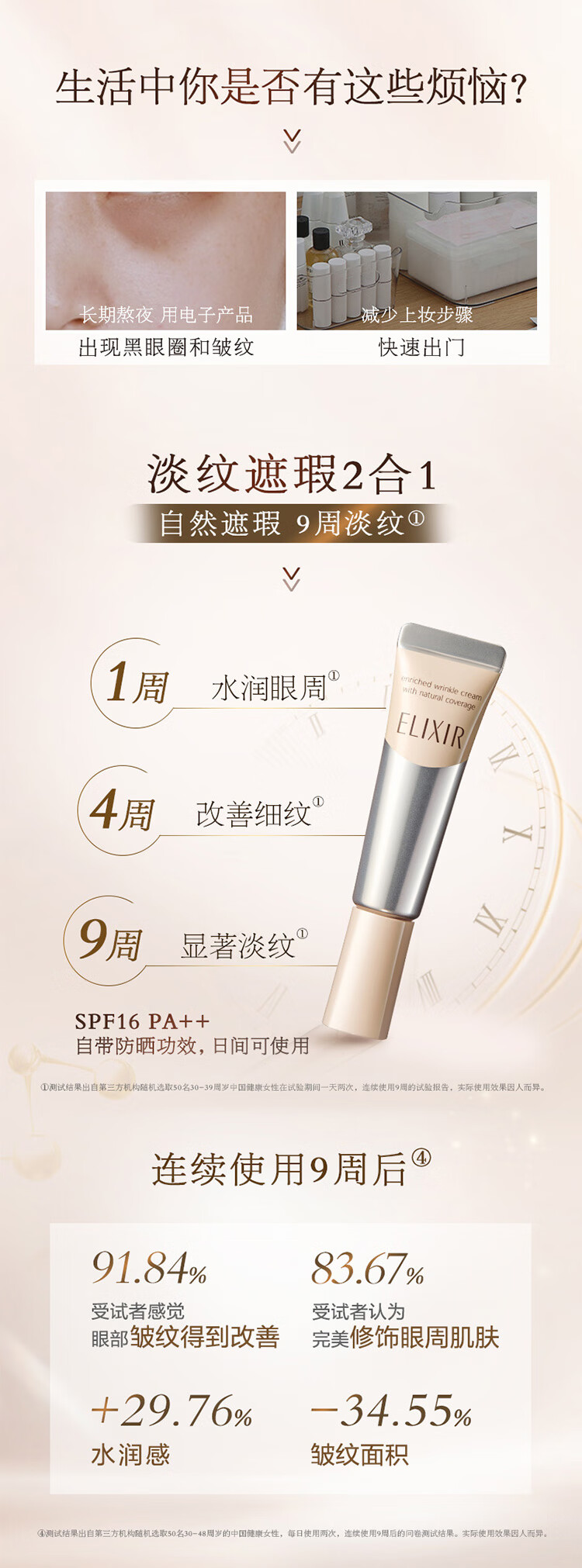 怡丽丝尔（ELIXIR）眼唇部专用遮瑕精华眼霜粉底液12g (有效期截止2024年9月1日）