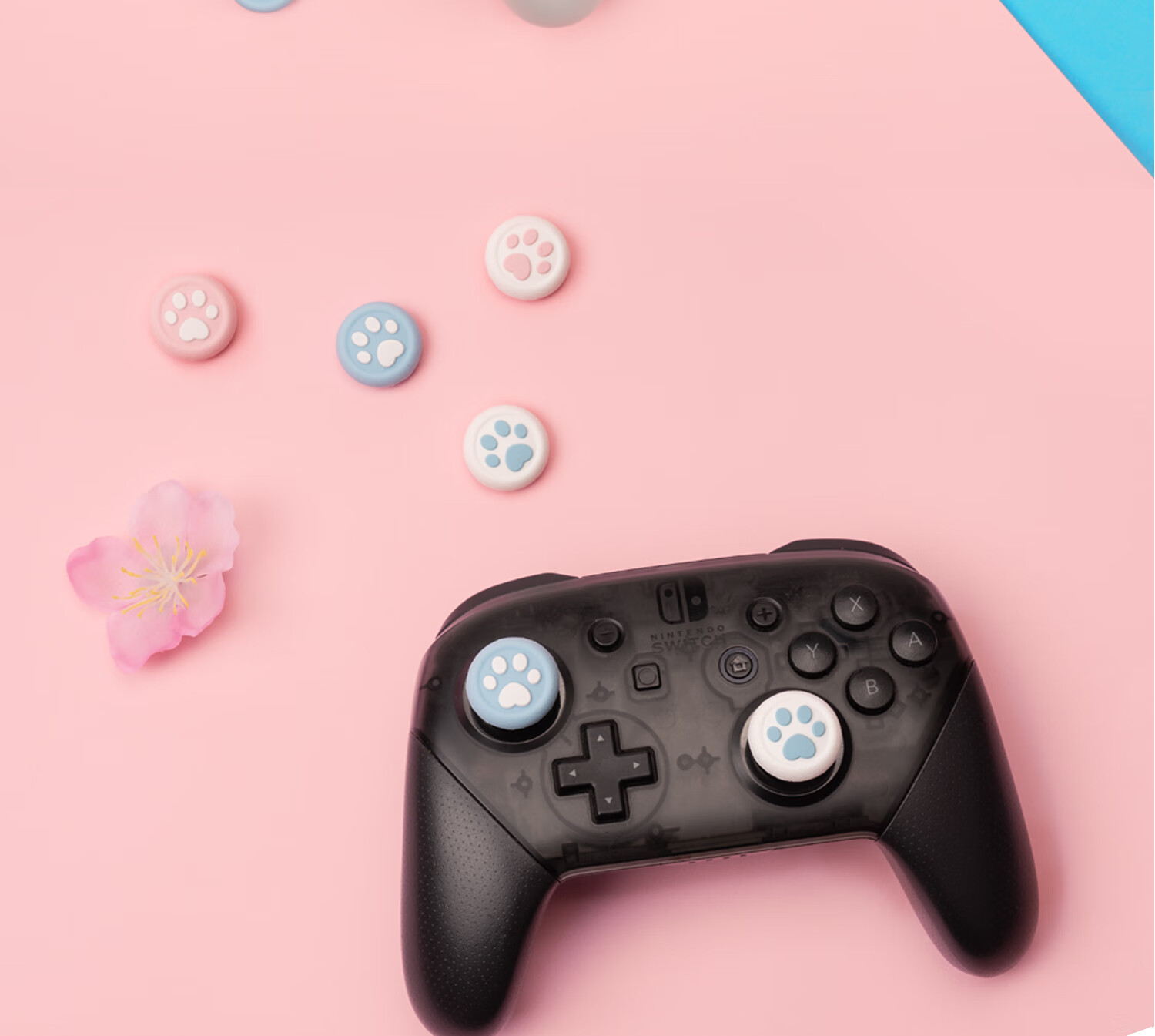 Чехол для джойстика Jixiang PS4/PS5/NS Pro, силиконовые накладки с дизайном "Кошачья лапка", розово-голубой