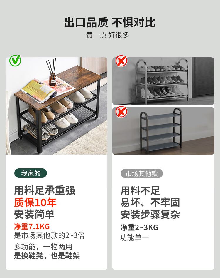 家逸 创意多层鞋架工业风铁艺换鞋凳进门口穿鞋凳玄关储物收纳凳子RF-TMJ004H