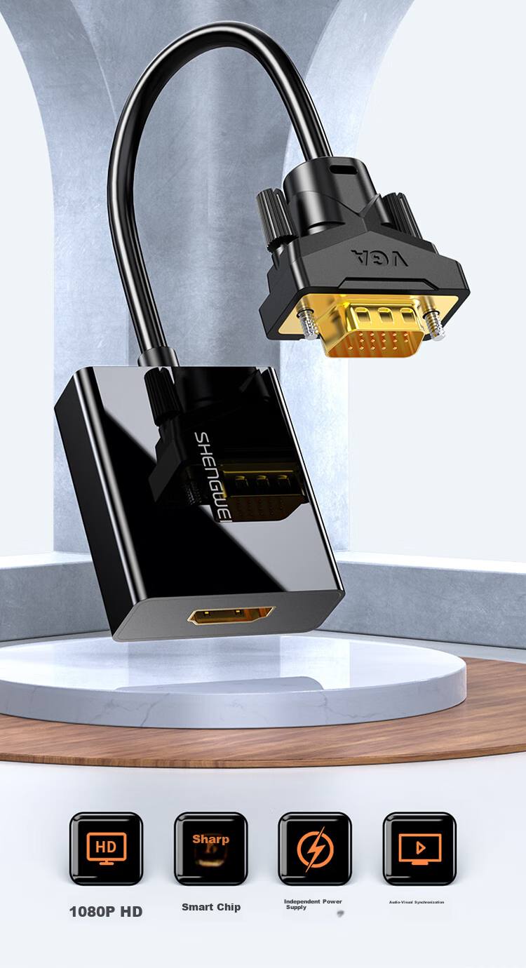 Shengwei VGA - HDMI адаптер с аудио и питанием, 1080P, черный, AVH1025G